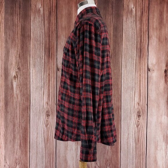 Carbon 2 Cobalt Mens Large Black Red Plaid Lined Flannel 2 Pockets L/S Shirt - Picture 3 of 16